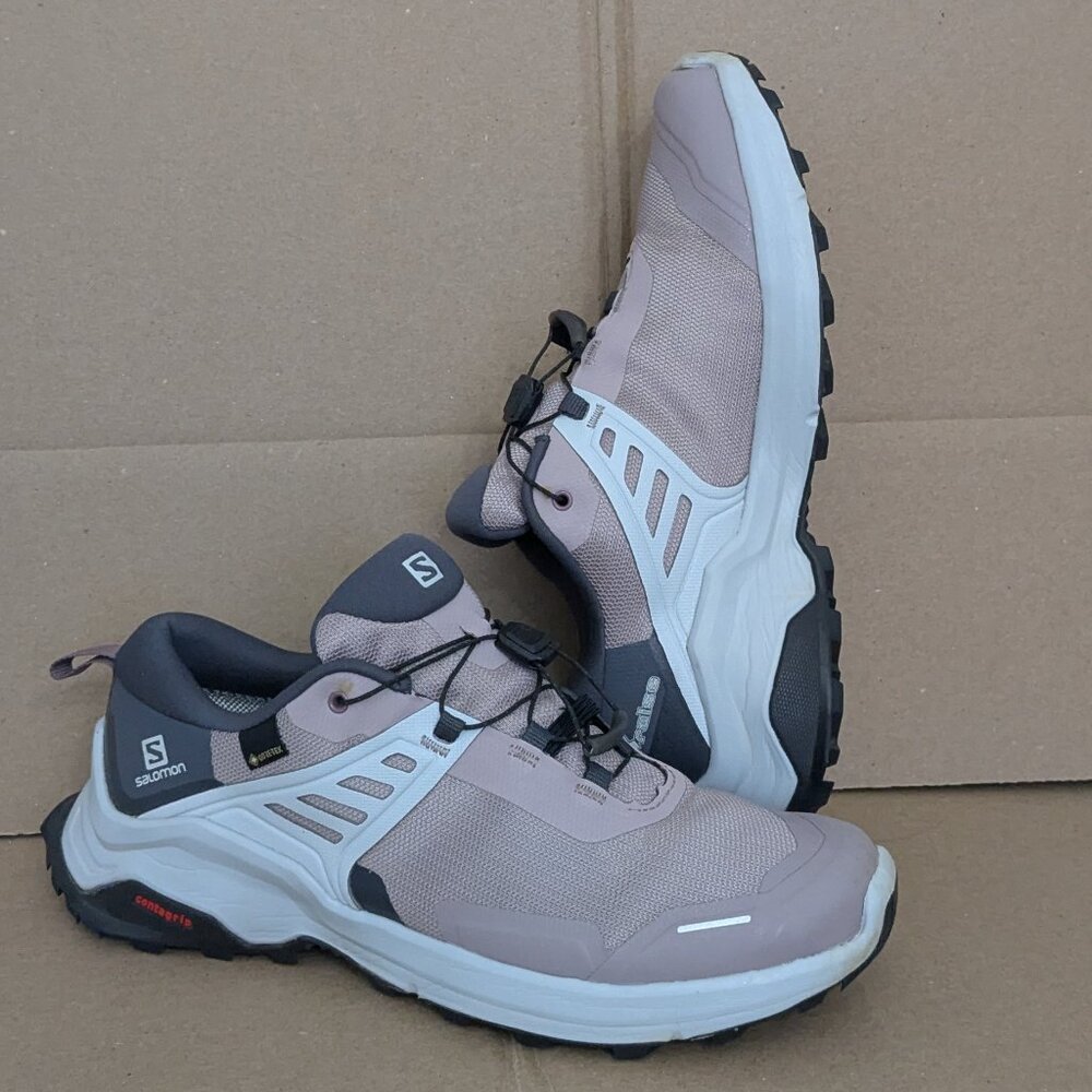 Salomon X Raise GTX Shoes Womens 9.5 Pink Gray GORE-TEX Hiking Quicklace Trail - Picture 2 of 16